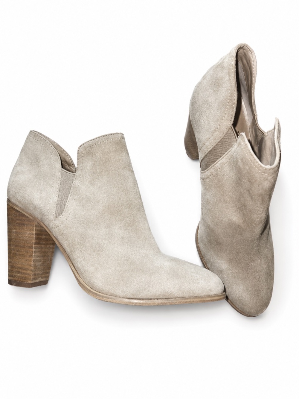 Vince Camuto Tan Suede Ankle Boots | Chunky Heel | Pull On | Size 9.5